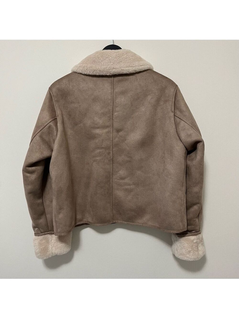 BRAND NEW ZARA ZW COLLECTION DOUBLE FACED FAUX SUEDE SHERPA JACKET TAUPE Large - Picture 8 of 16